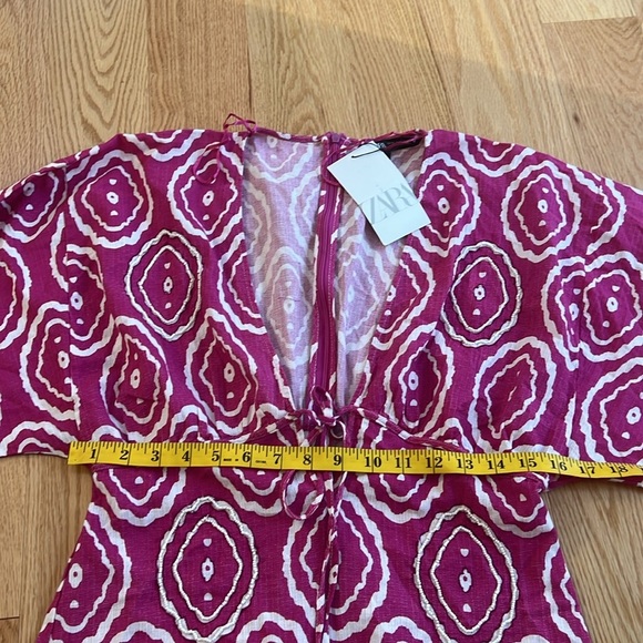 New! Zara pink geometric beaded deep neck cotton/linen mini dress. - Picture 16 of 16